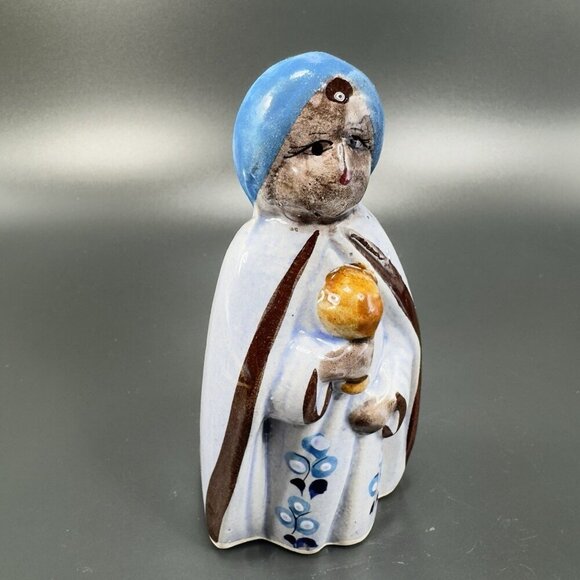 Vintage Mexican Pottery Hand Painted Blue Tonala Nativity Figurine Wise Men King - Picture 7 of 8